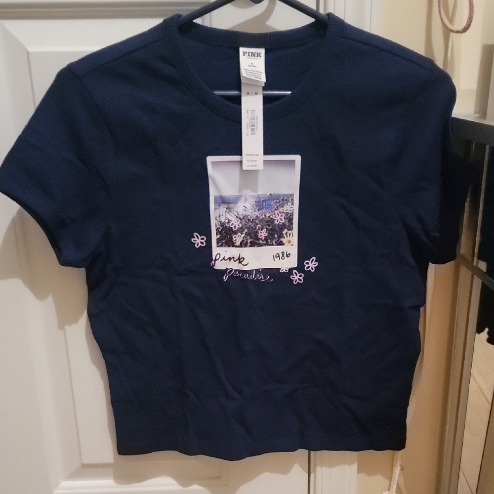 Victoras Secret Pink. Navy Graphic Tee. Size Medium. Navy Blue. BNWT.